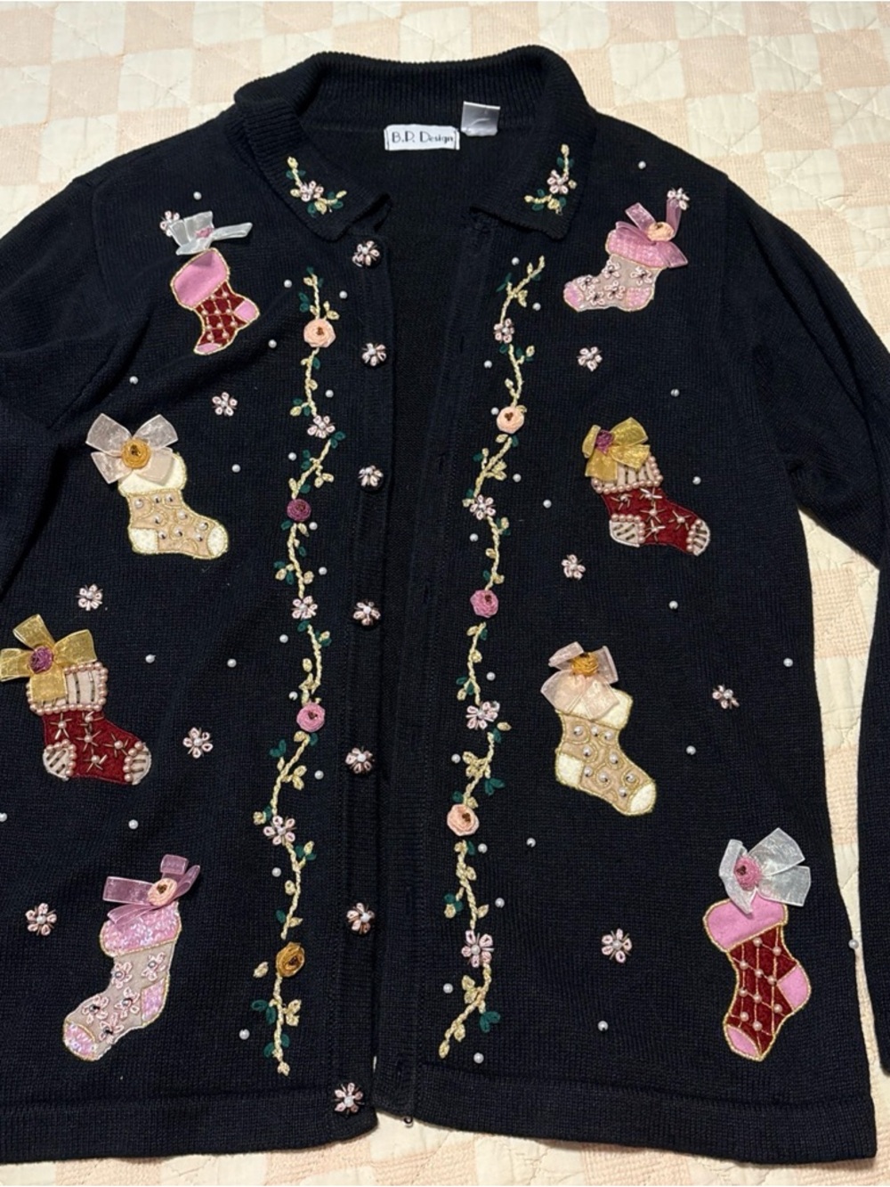 Women's Black Embellished Holiday Cardigan
